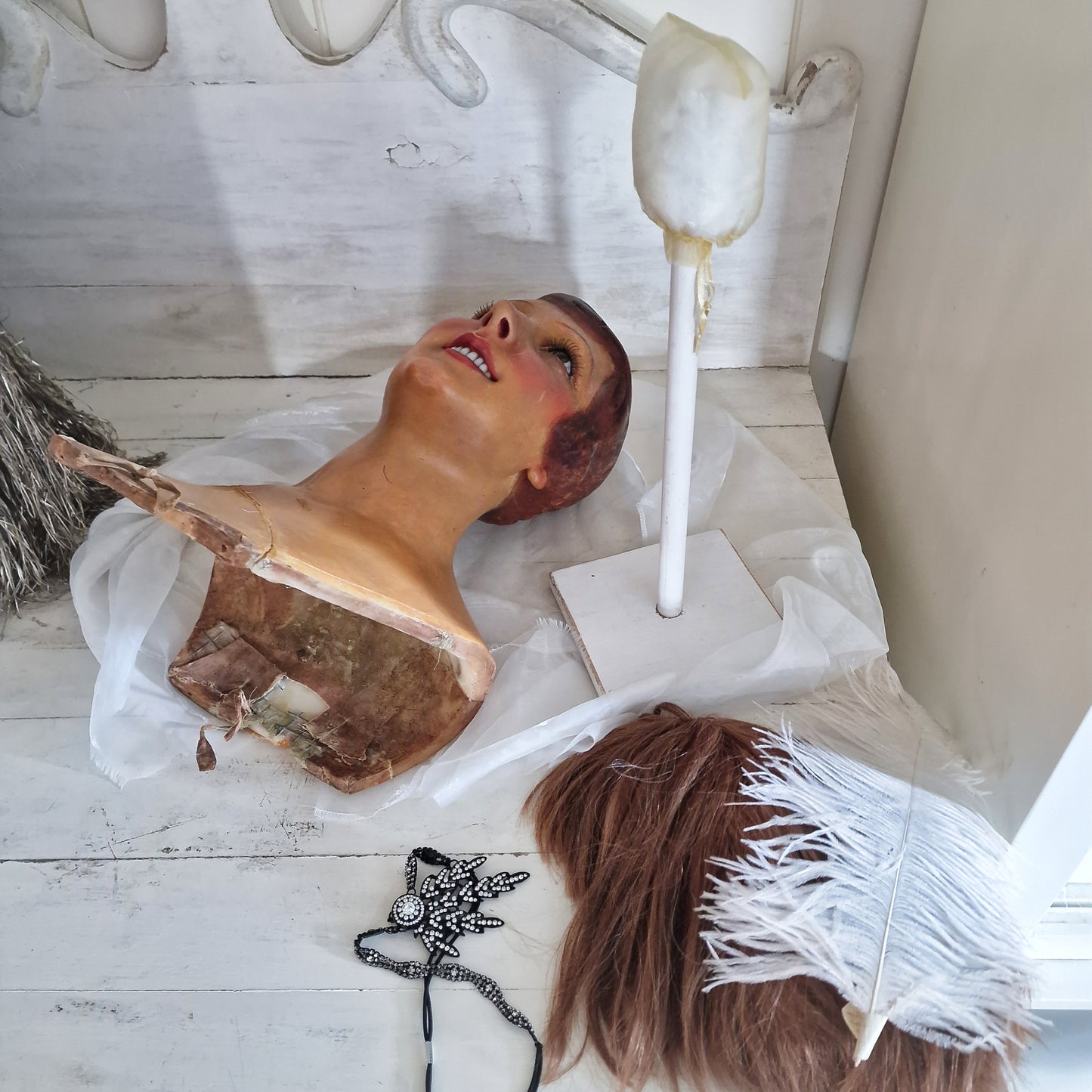 1920s French Wax Bust Mannequin Display Flapper