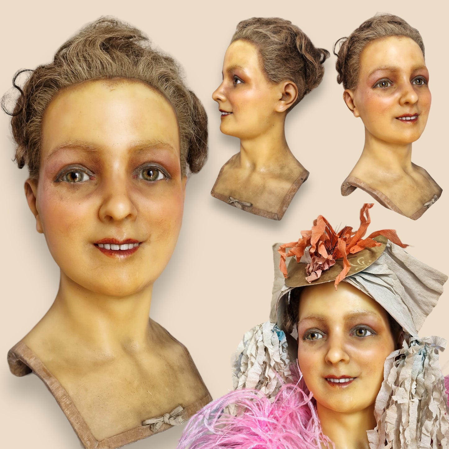 1900s French Wax Bust Mannequin