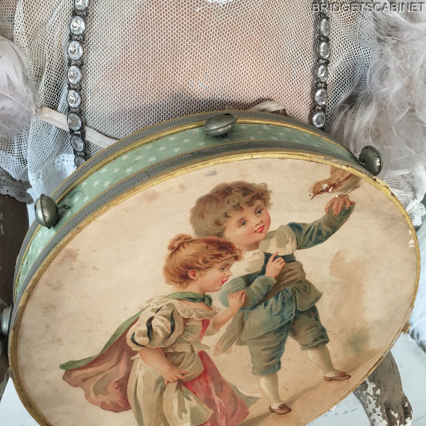 1890s Tambourine Candy Container Doll