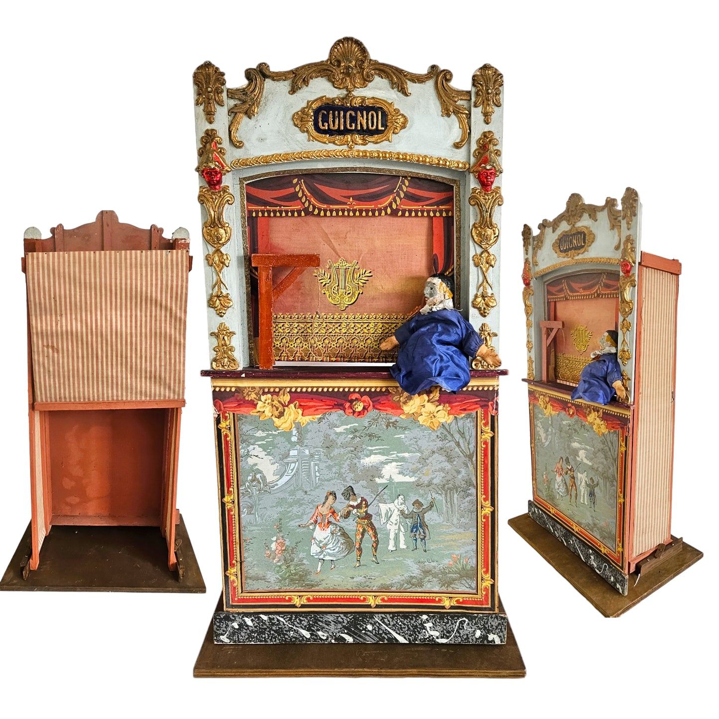 19th. C. Guignol Puppet Theater with wooden stand