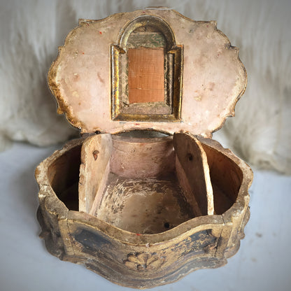 Rare 17th Century Venetian Baroque Casket – Gilt Wood, Silver Brocade & Early Printed Paper, c.1680–1700