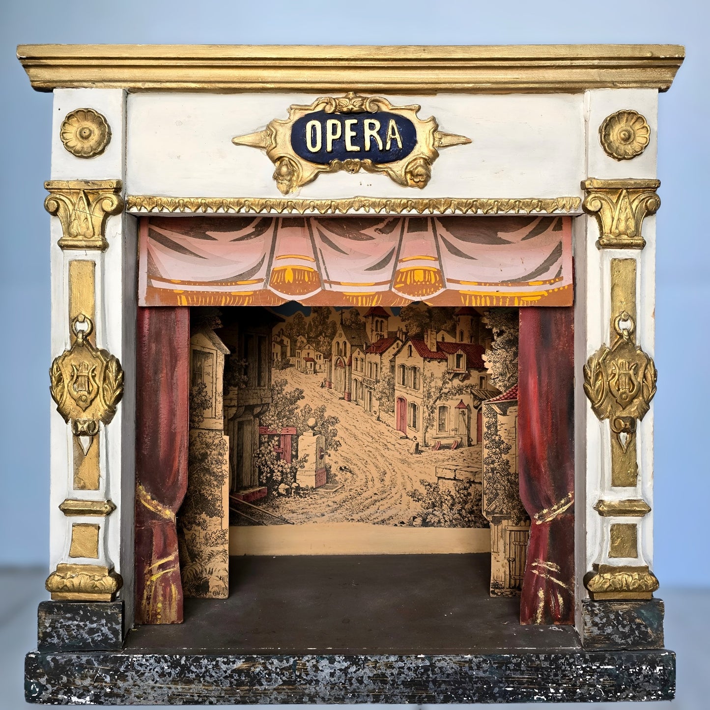 Rare Antique French Toy Opera Theater with Original Scenic Backdrop | Circa 1880–1900