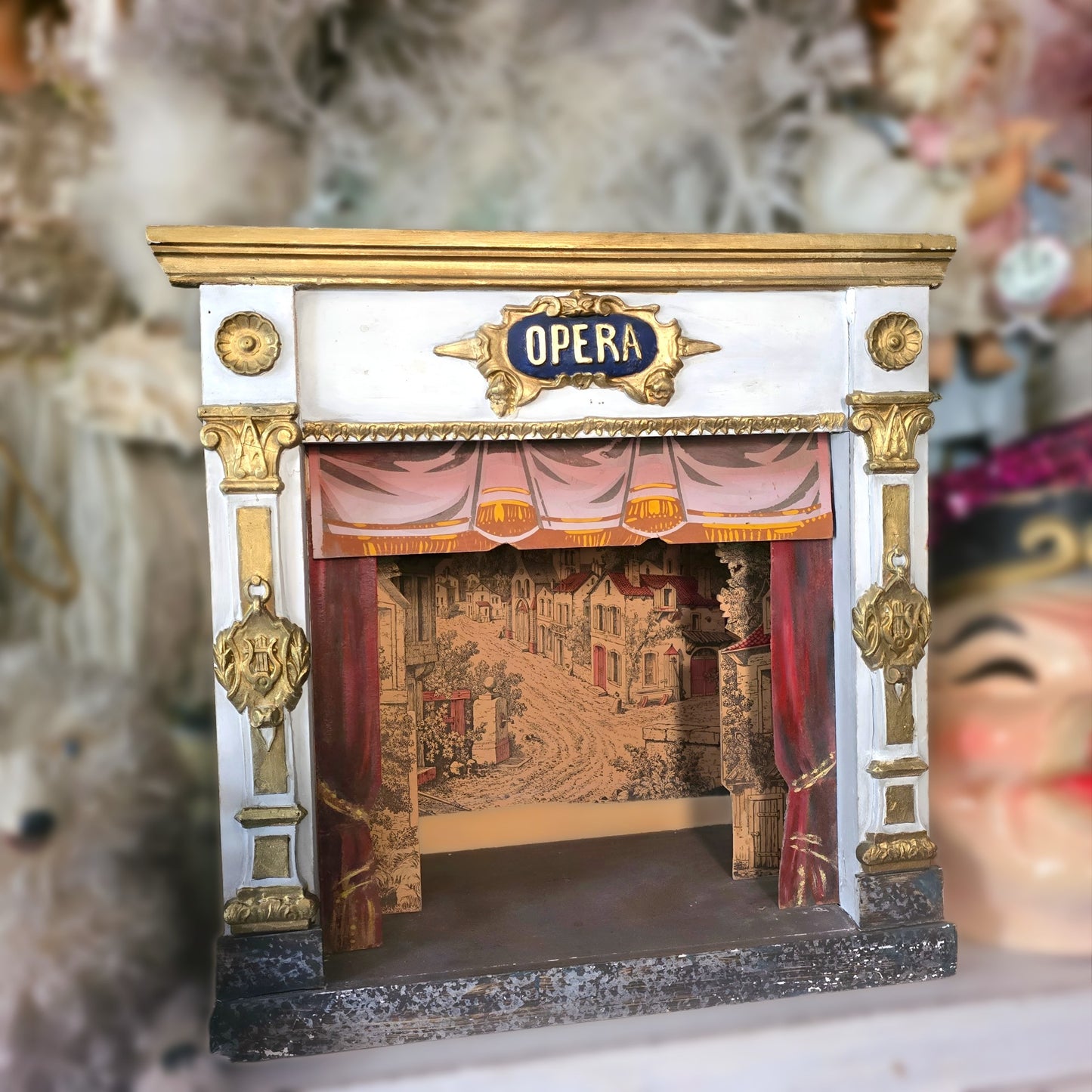 Rare Antique French Toy Opera Theater with Original Scenic Backdrop | Circa 1880–1900