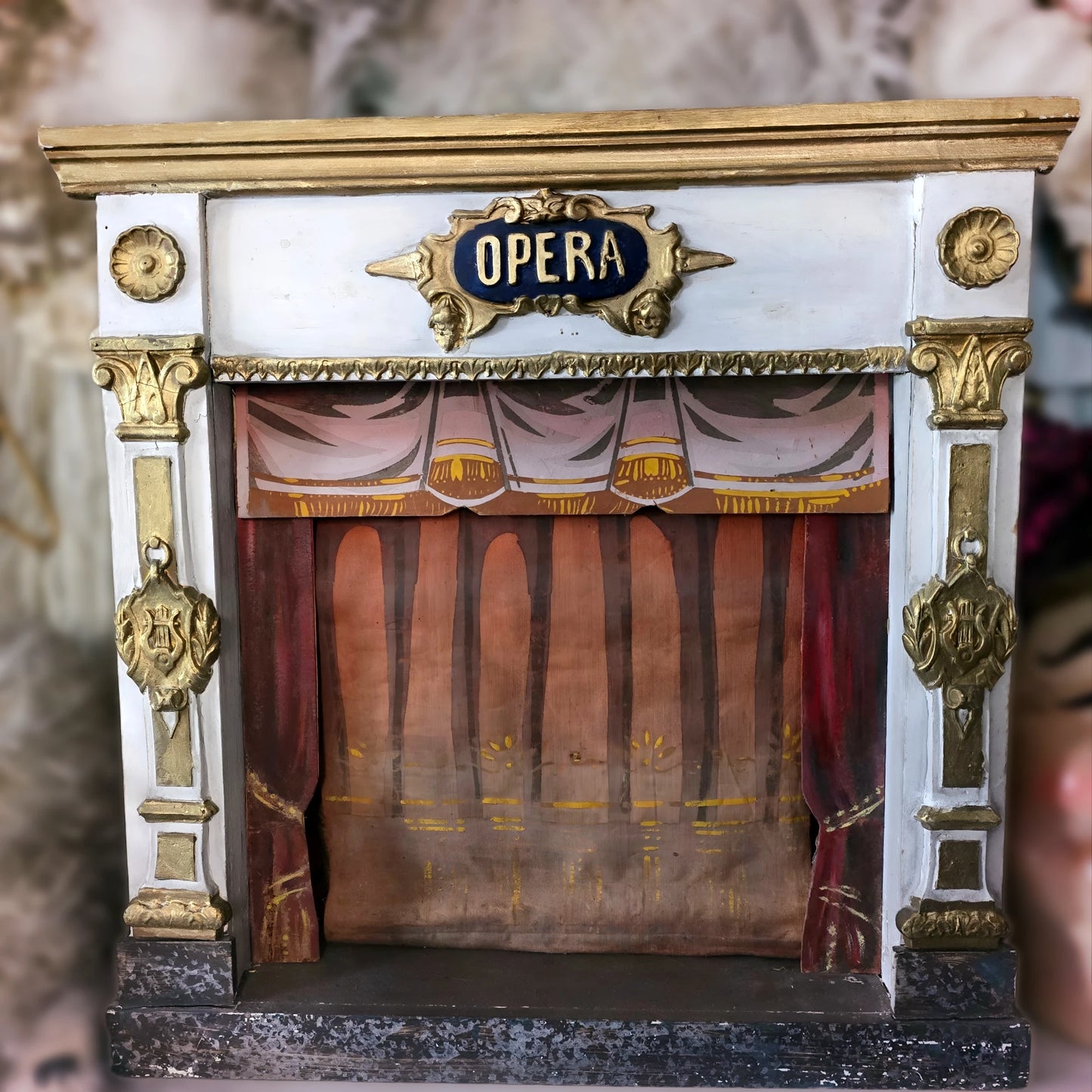 Rare Antique French Toy Opera Theater with Original Scenic Backdrop | Circa 1880–1900