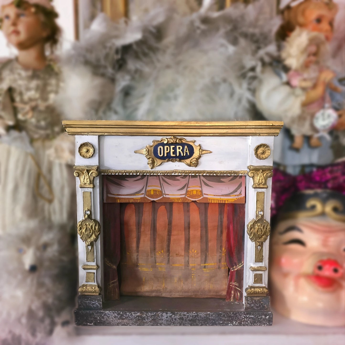 Rare Antique French Toy Opera Theater with Original Scenic Backdrop | Circa 1880–1900