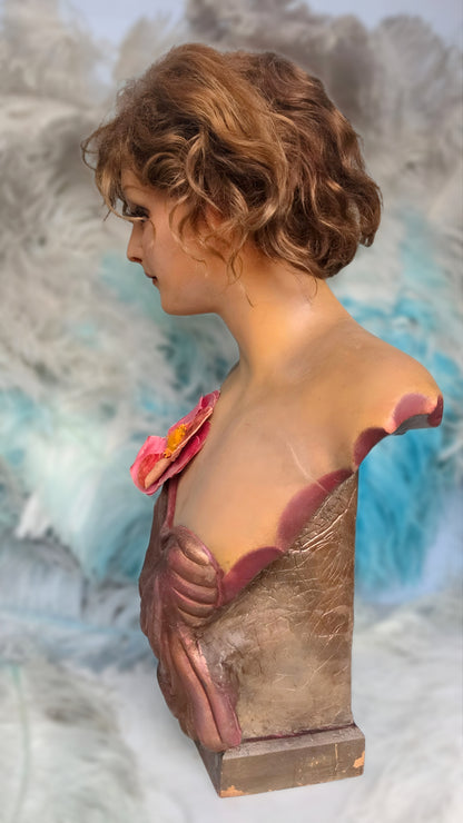 1920s French Wax Bust – An Elegant Beauty from the Art Deco Era
