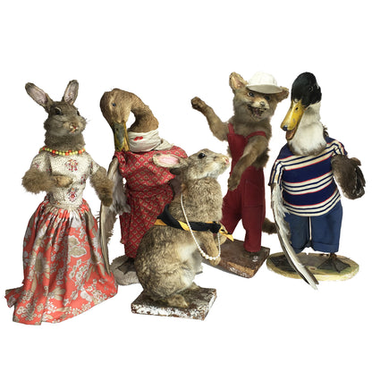 Scene of 5 1930s Taxidermy Animals