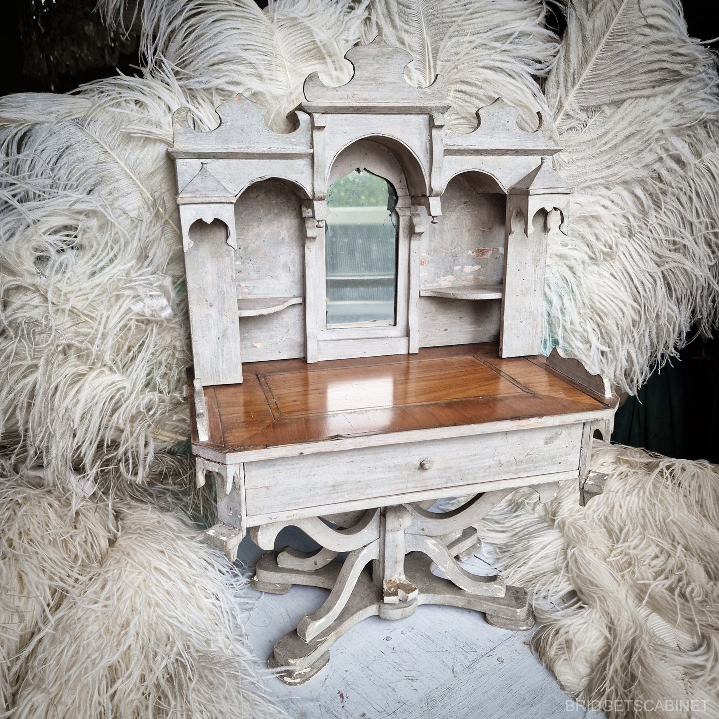 Antique French Fashion Doll Display Cabinet