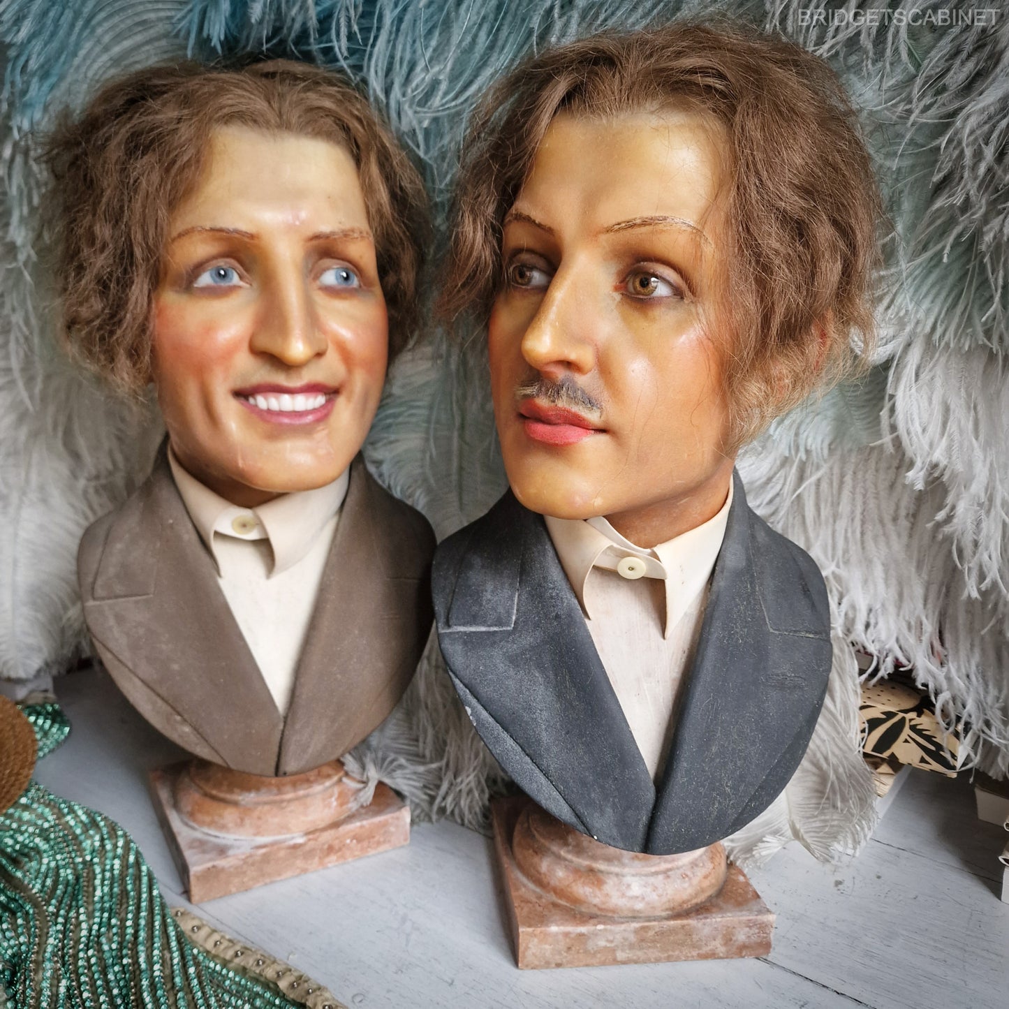 Set of 2 Rare 1920s Male P. Imans Wax Busts