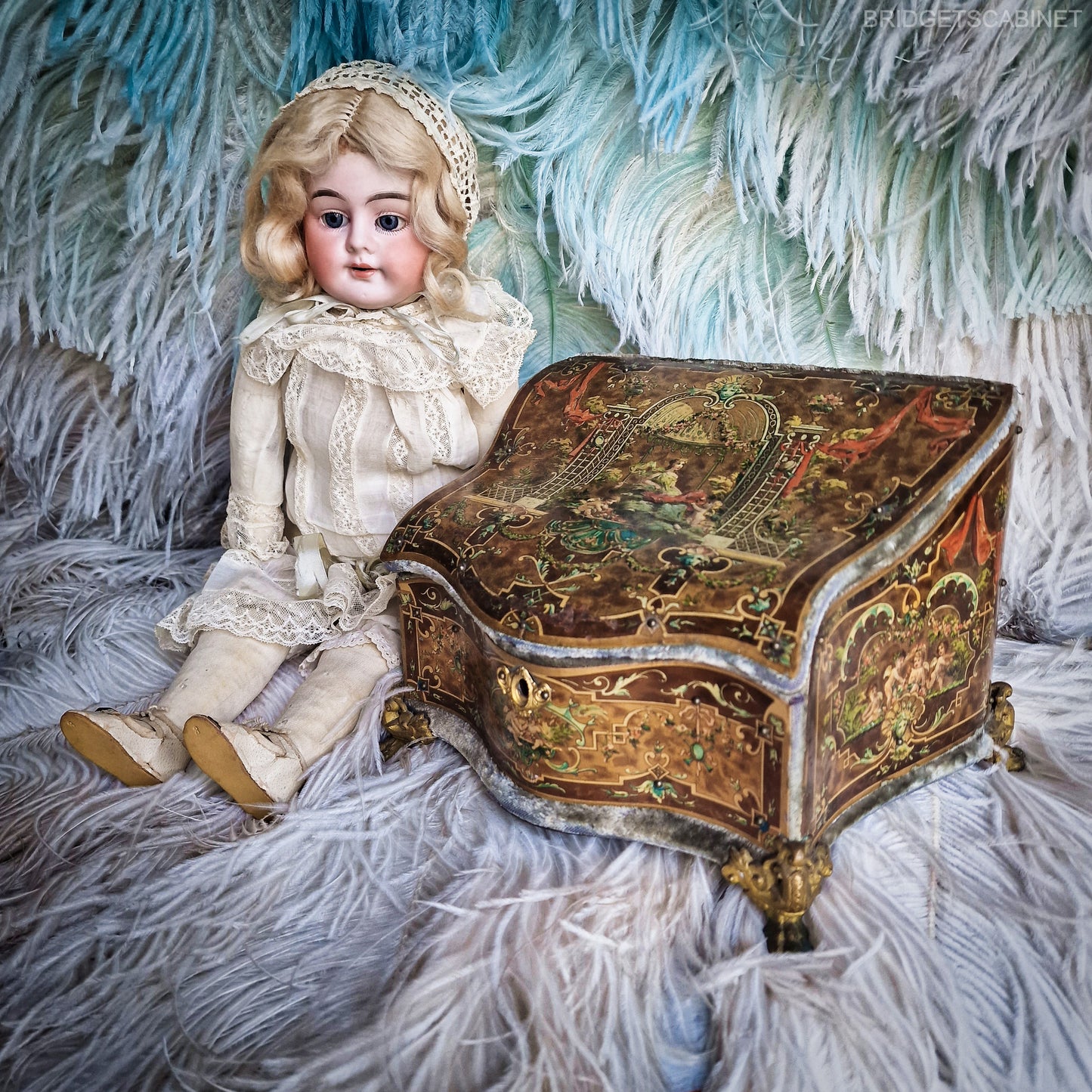 Antique Vernis Martin Doll Cabinet