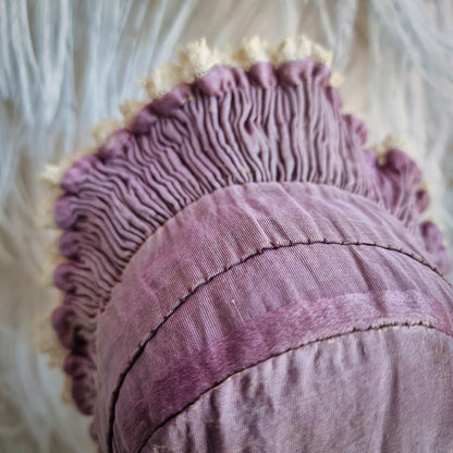 Antique French Doll Bonnet Ruffle Lace Purple