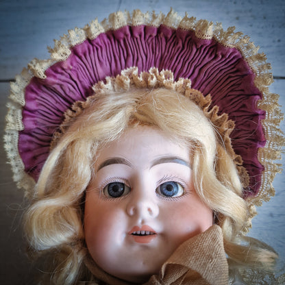 Antique French Doll Bonnet Ruffle Lace Purple