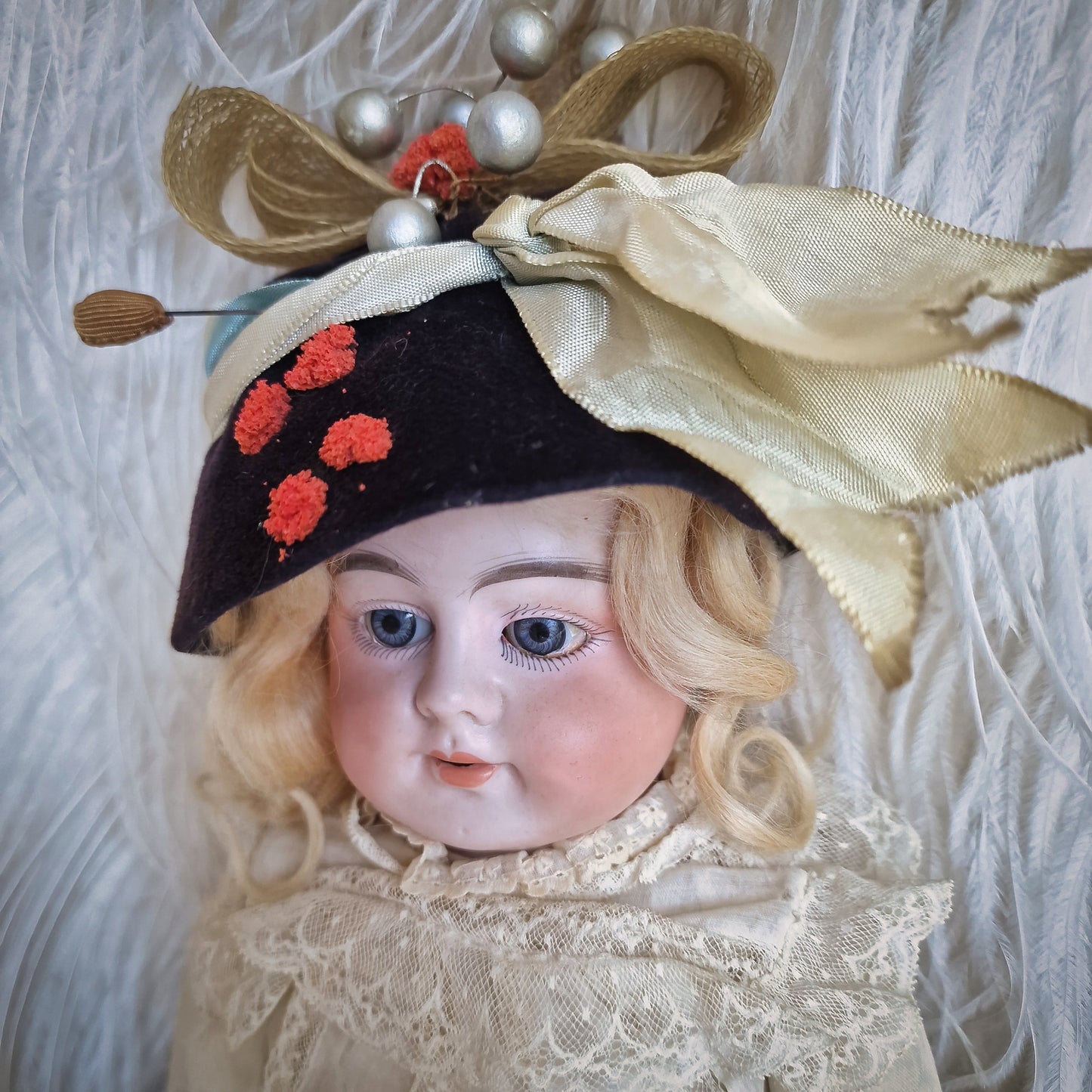 Antique French Doll Hat Bonnet Pins Costume