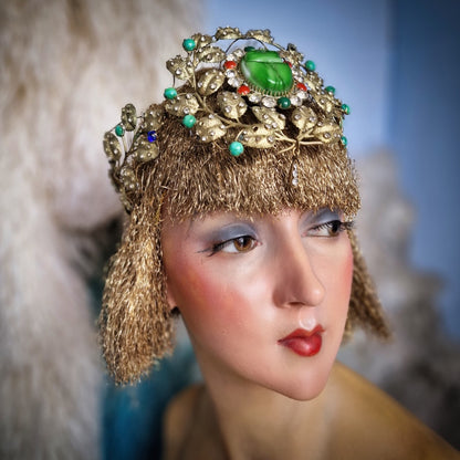 1920s Egyptian Revival Headdress Crown + Bracelet + Necklace Set