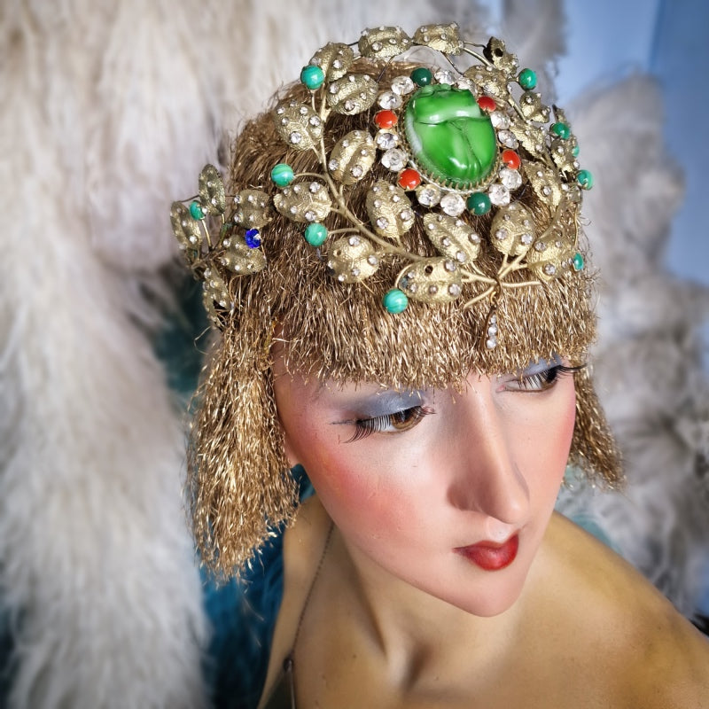 1920s Egyptian Revival Headdress Crown + Bracelet + Necklace Set