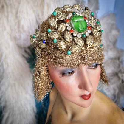 1920s Egyptian Revival Headdress Crown + Bracelet + Necklace Set