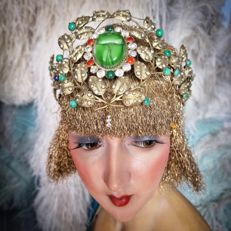 1920s Egyptian Revival Headdress Crown + Bracelet + Necklace Set