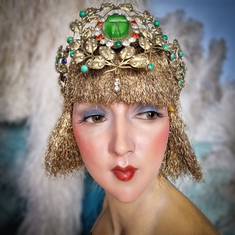 1920s Egyptian Revival Headdress Crown + Bracelet + Necklace Set