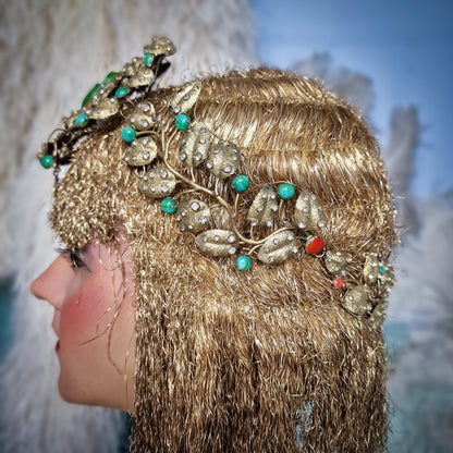 1920s Egyptian Revival Headdress Crown + Bracelet + Necklace Set