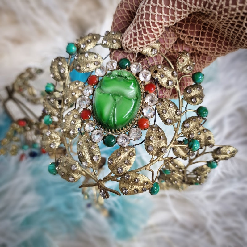 1920s Egyptian Revival Headdress Crown + Bracelet + Necklace Set