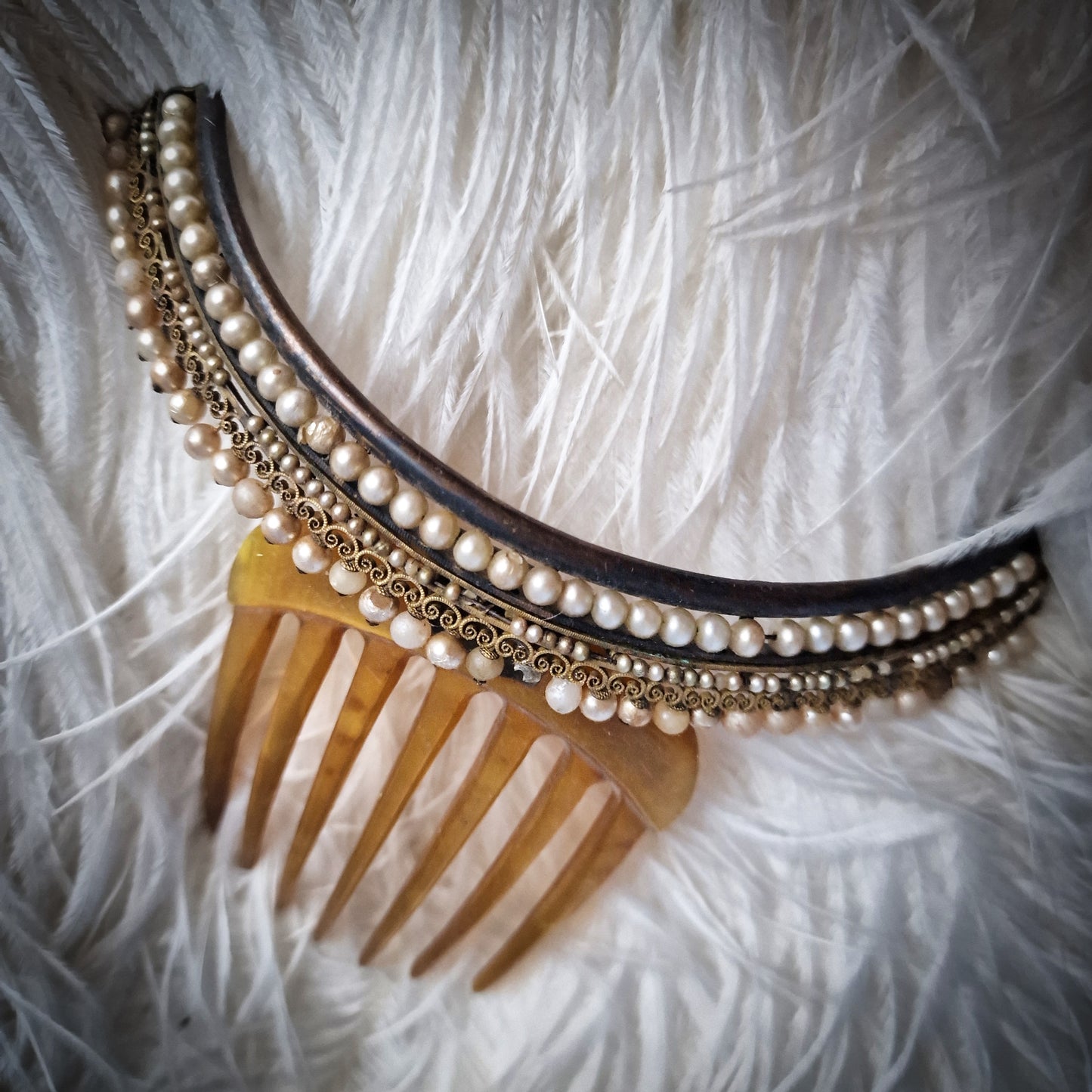 1850s Hair Comb Tiara with real Hair Pieces