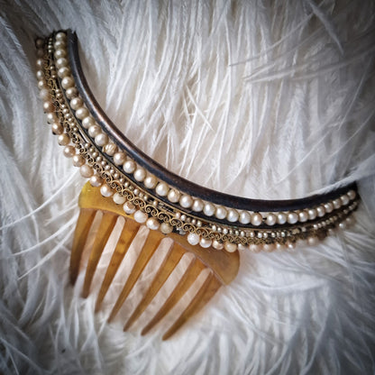 1850s Hair Comb Tiara with real Hair Pieces