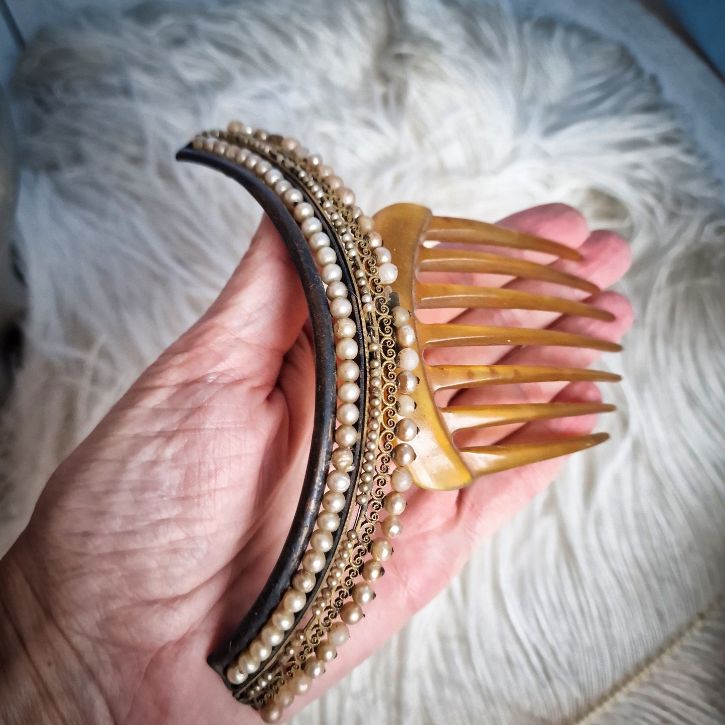 1850s Hair Comb Tiara with real Hair Pieces