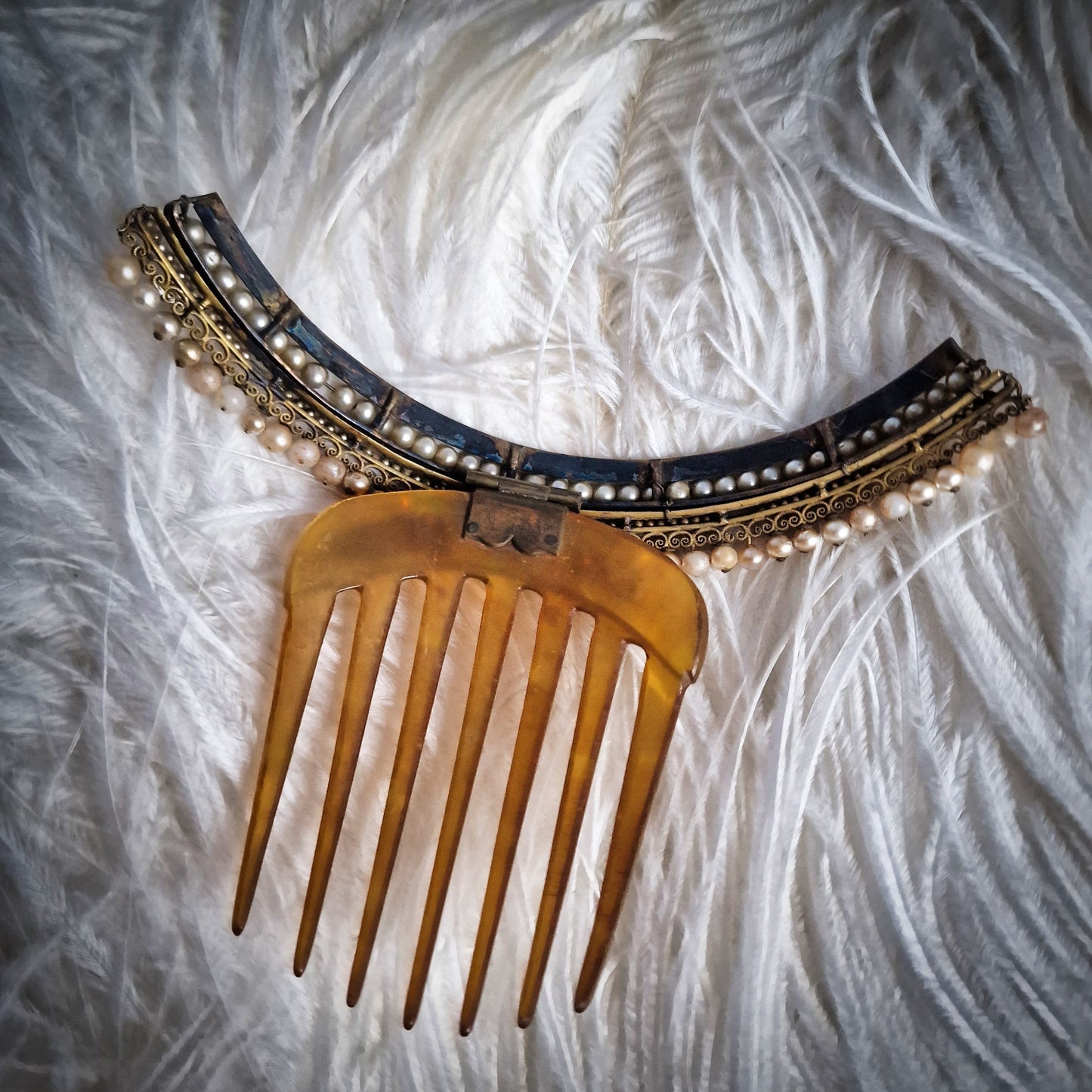 1850s Hair Comb Tiara with real Hair Pieces