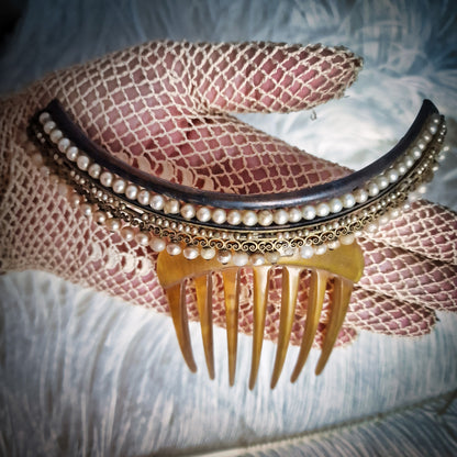 1850s Hair Comb Tiara with real Hair Pieces