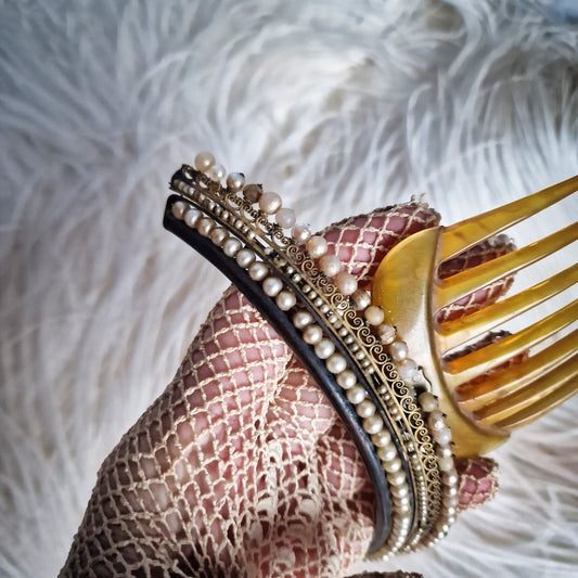 1850s Hair Comb Tiara with real Hair Pieces
