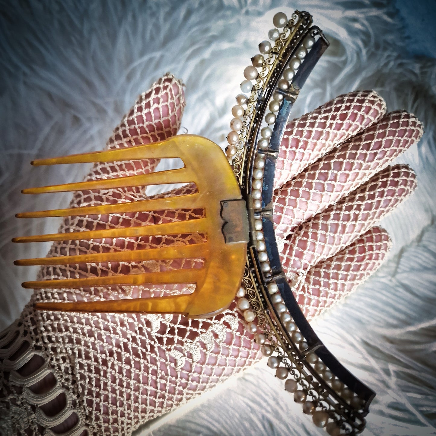 1850s Hair Comb Tiara with real Hair Pieces