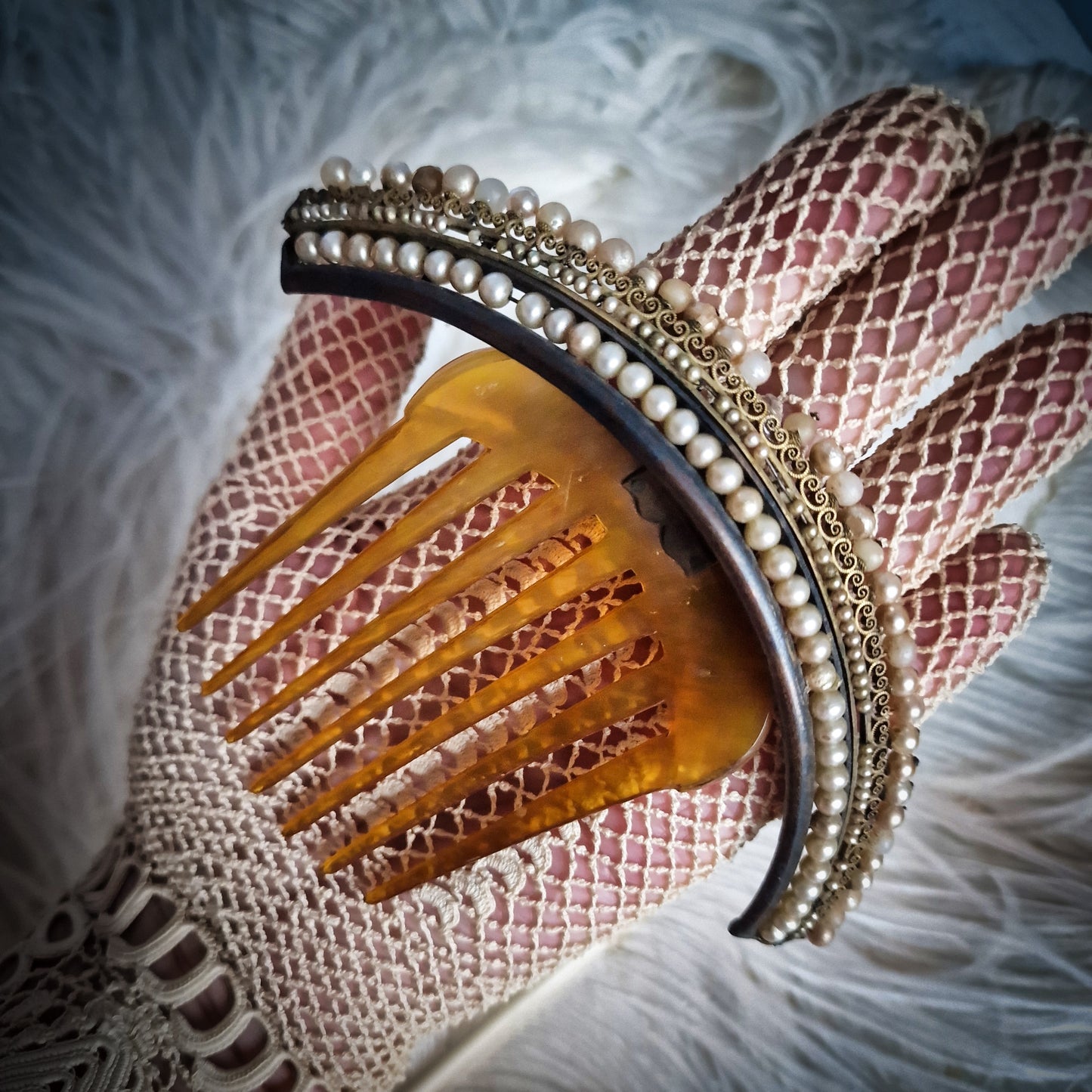 1850s Hair Comb Tiara with real Hair Pieces