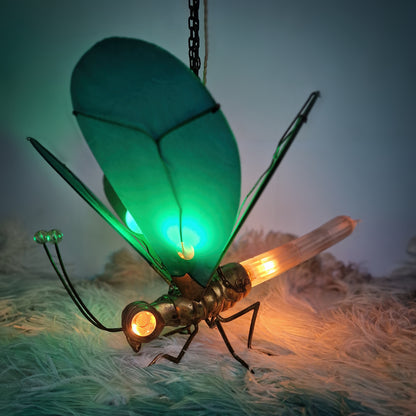 Very Rare 1920s Glass Brass Dragonfly Chandelier Lamp
