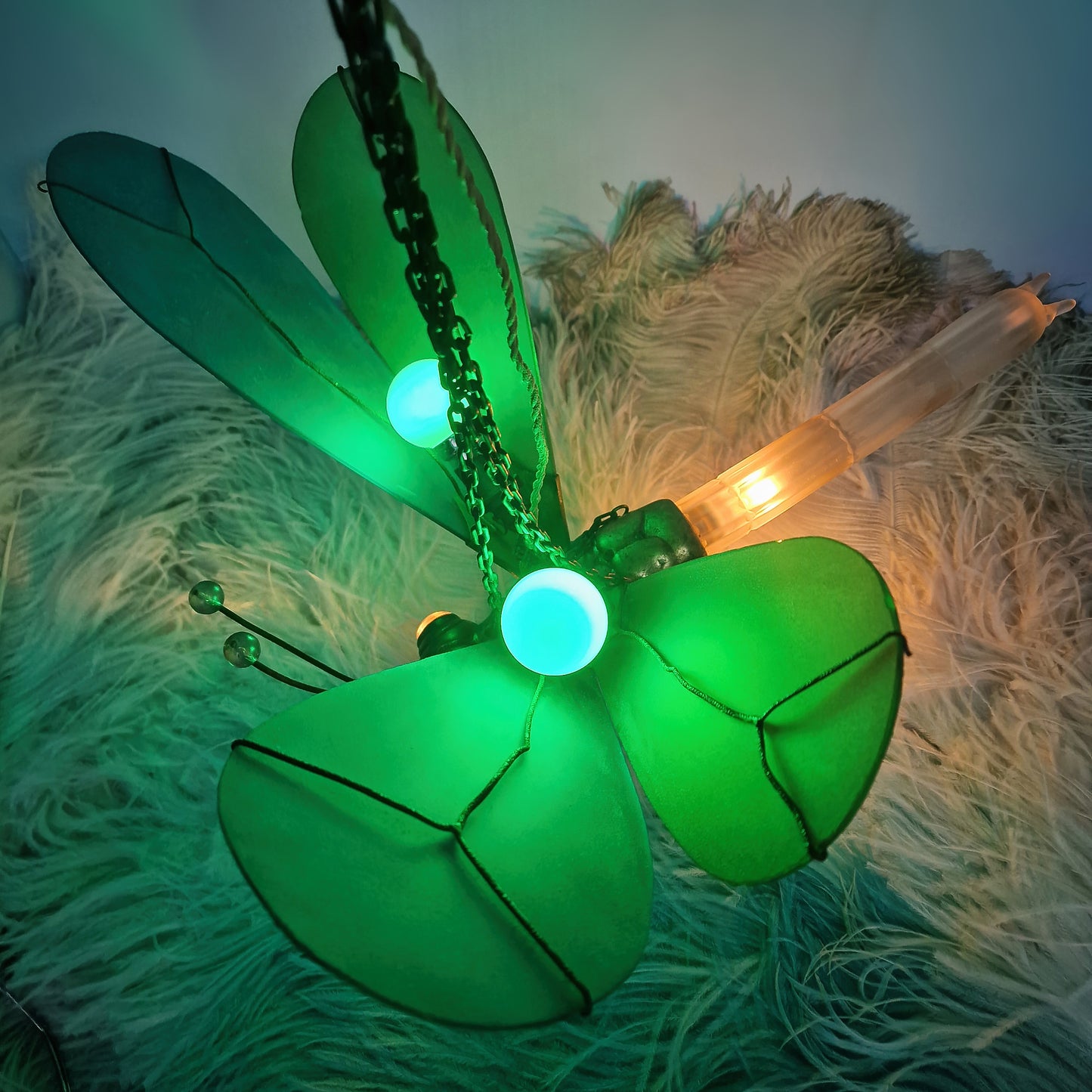 Very Rare 1920s Glass Brass Dragonfly Chandelier Lamp