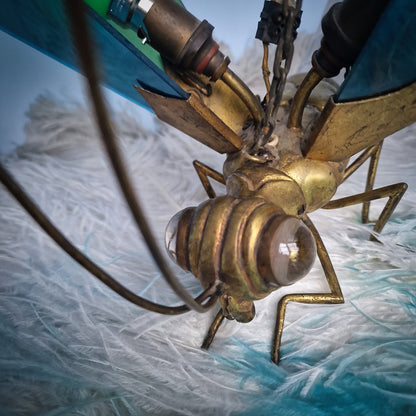 Very Rare 1920s Glass Brass Dragonfly Chandelier Lamp