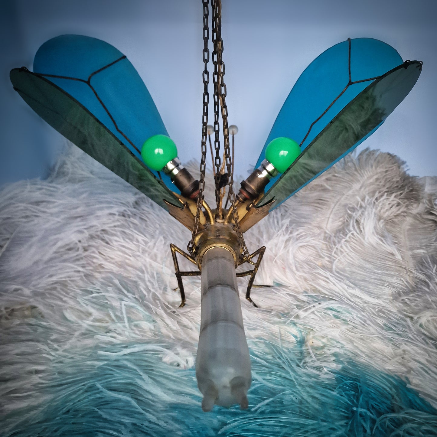 Very Rare 1920s Glass Brass Dragonfly Chandelier Lamp
