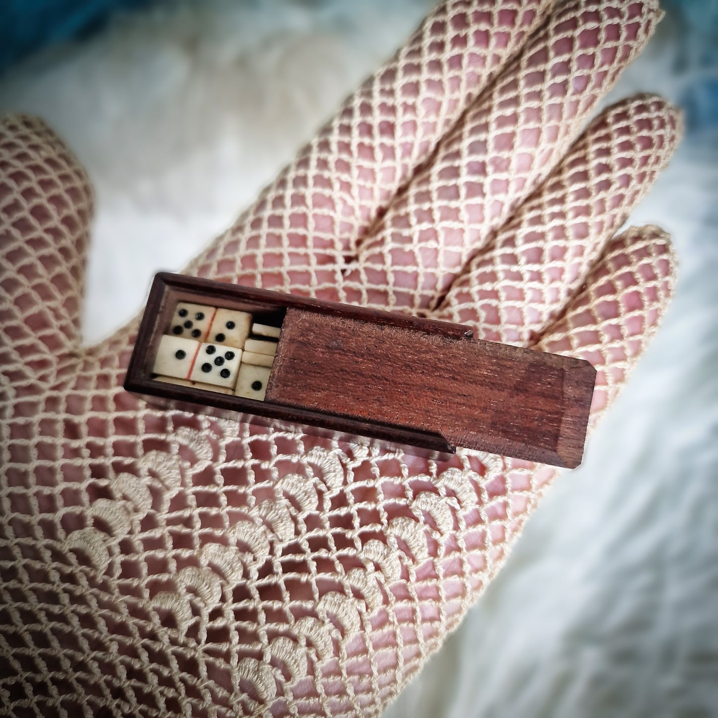 Antique Miniature Bone Domino Set
