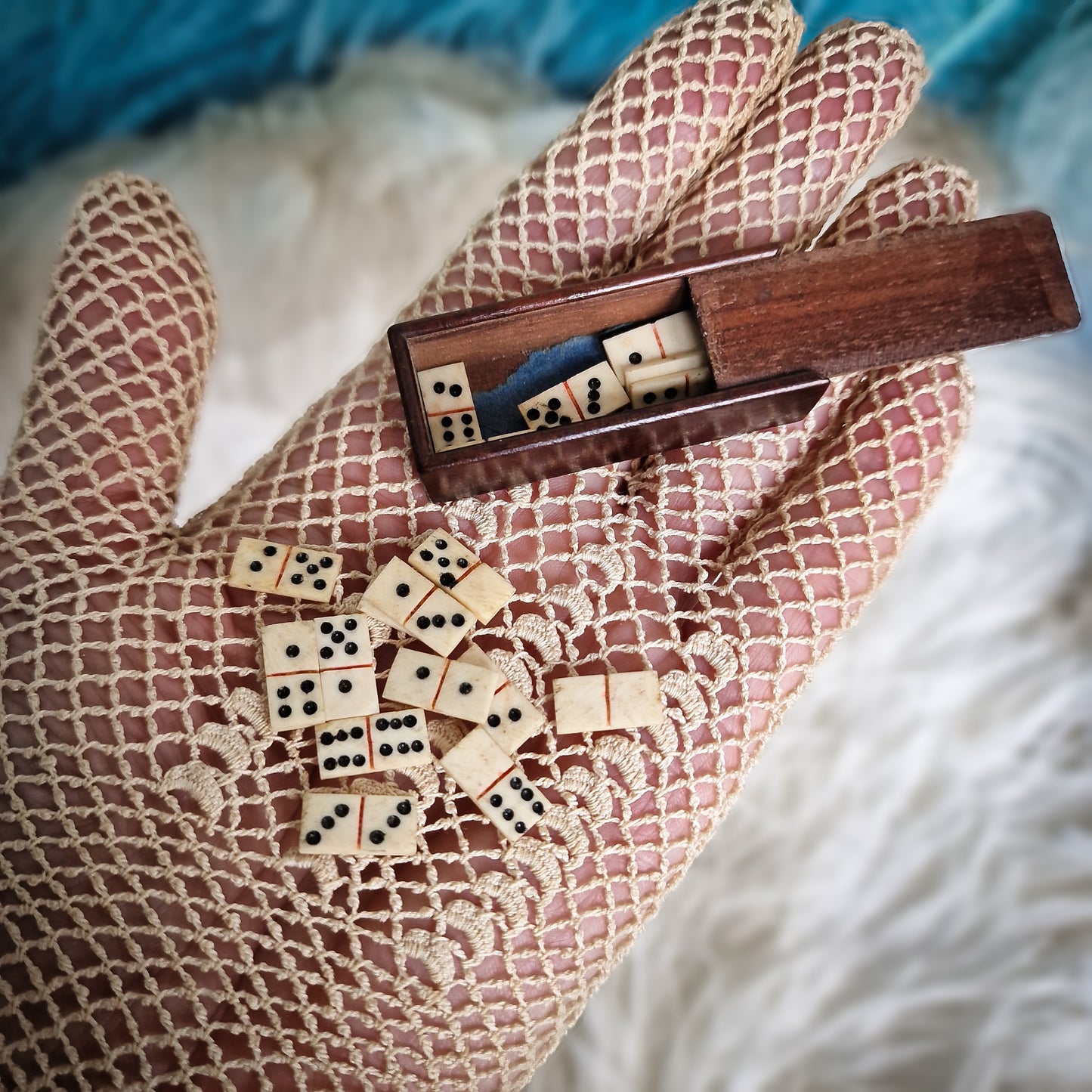 Antique Miniature Bone Domino Set