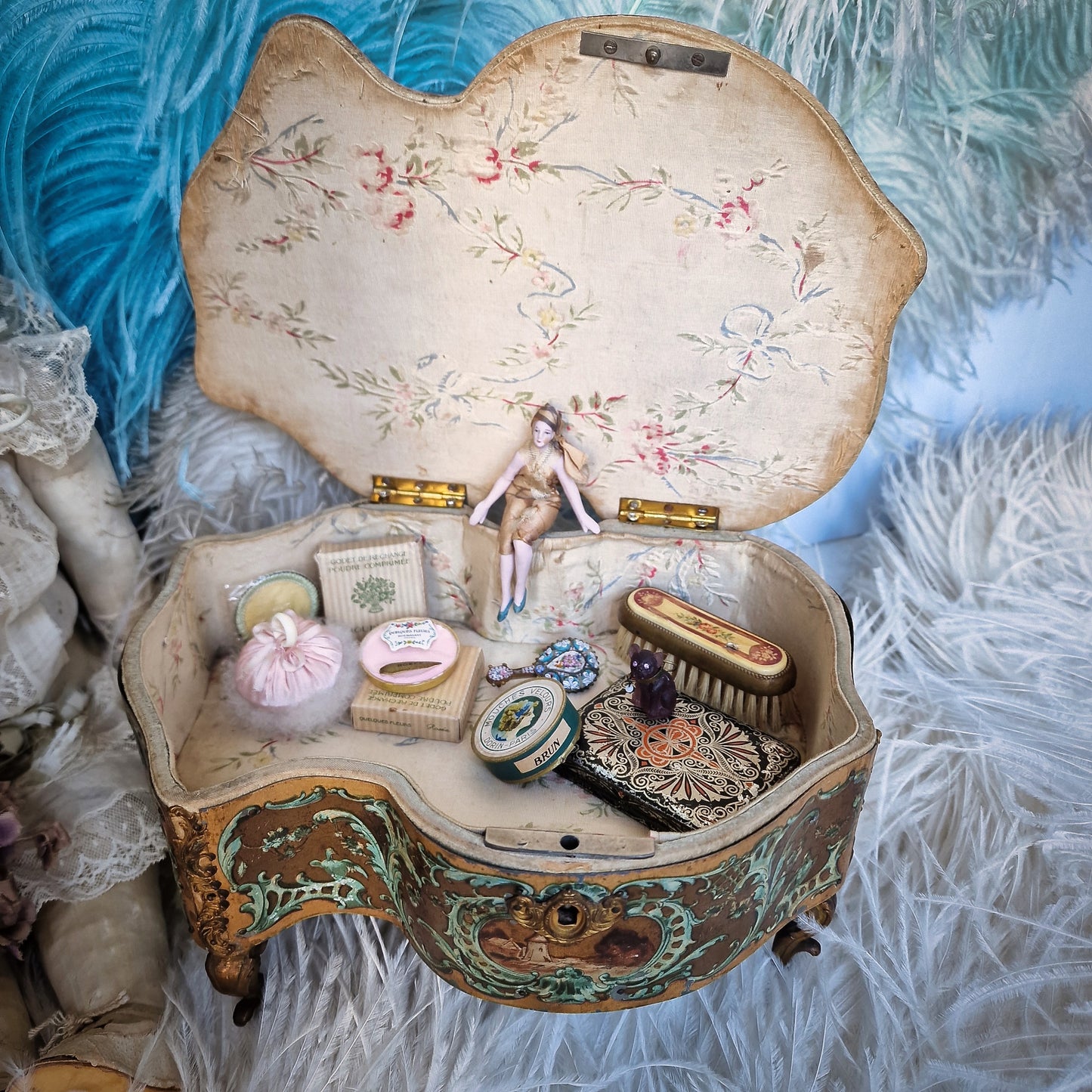 Antique French Vernis Martin Storage Box