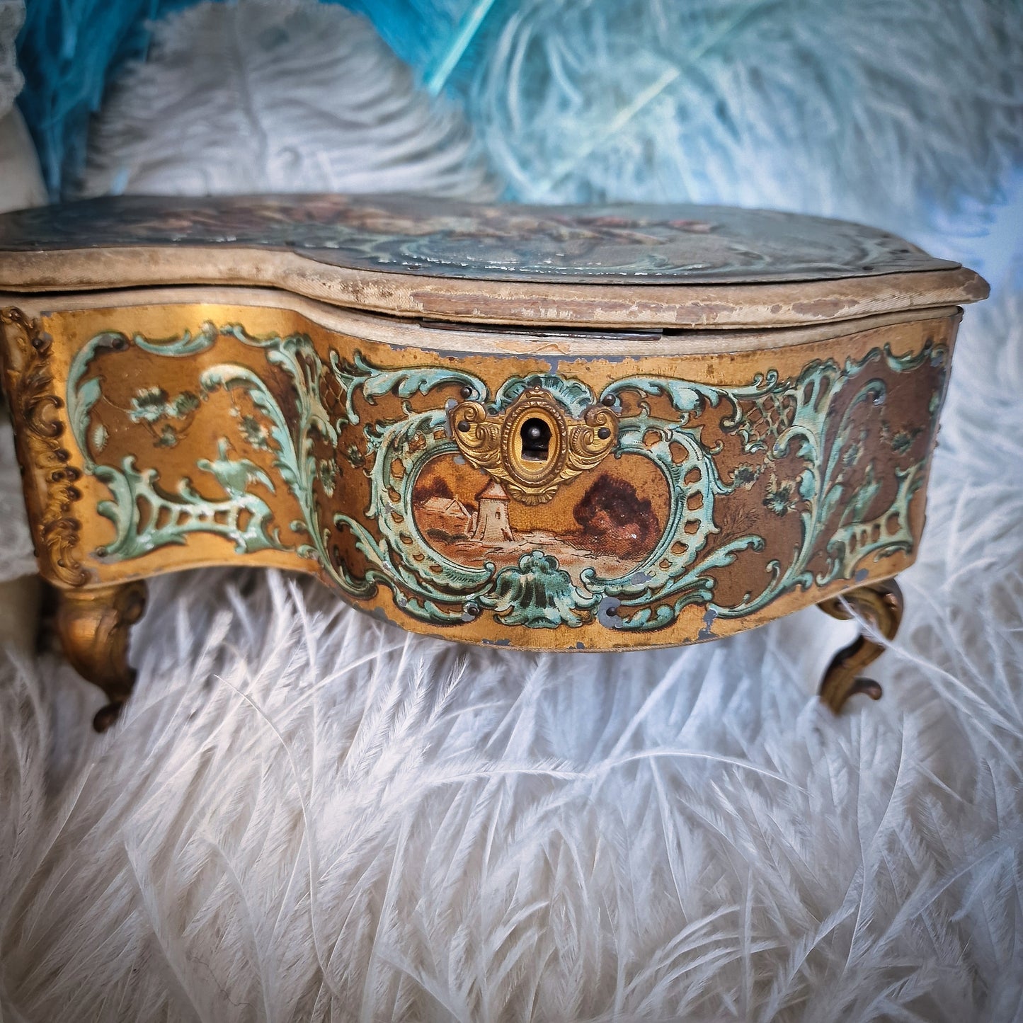 Antique French Vernis Martin Storage Box