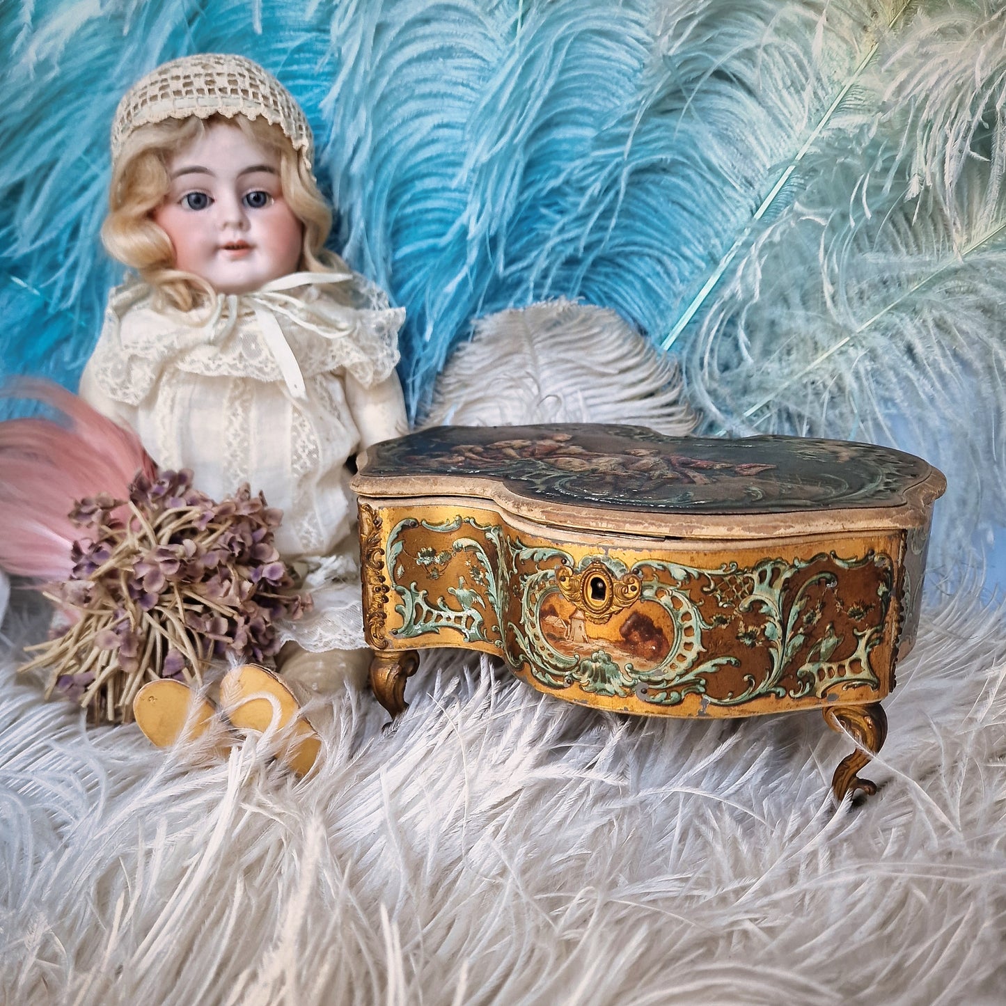 Antique French Vernis Martin Storage Box