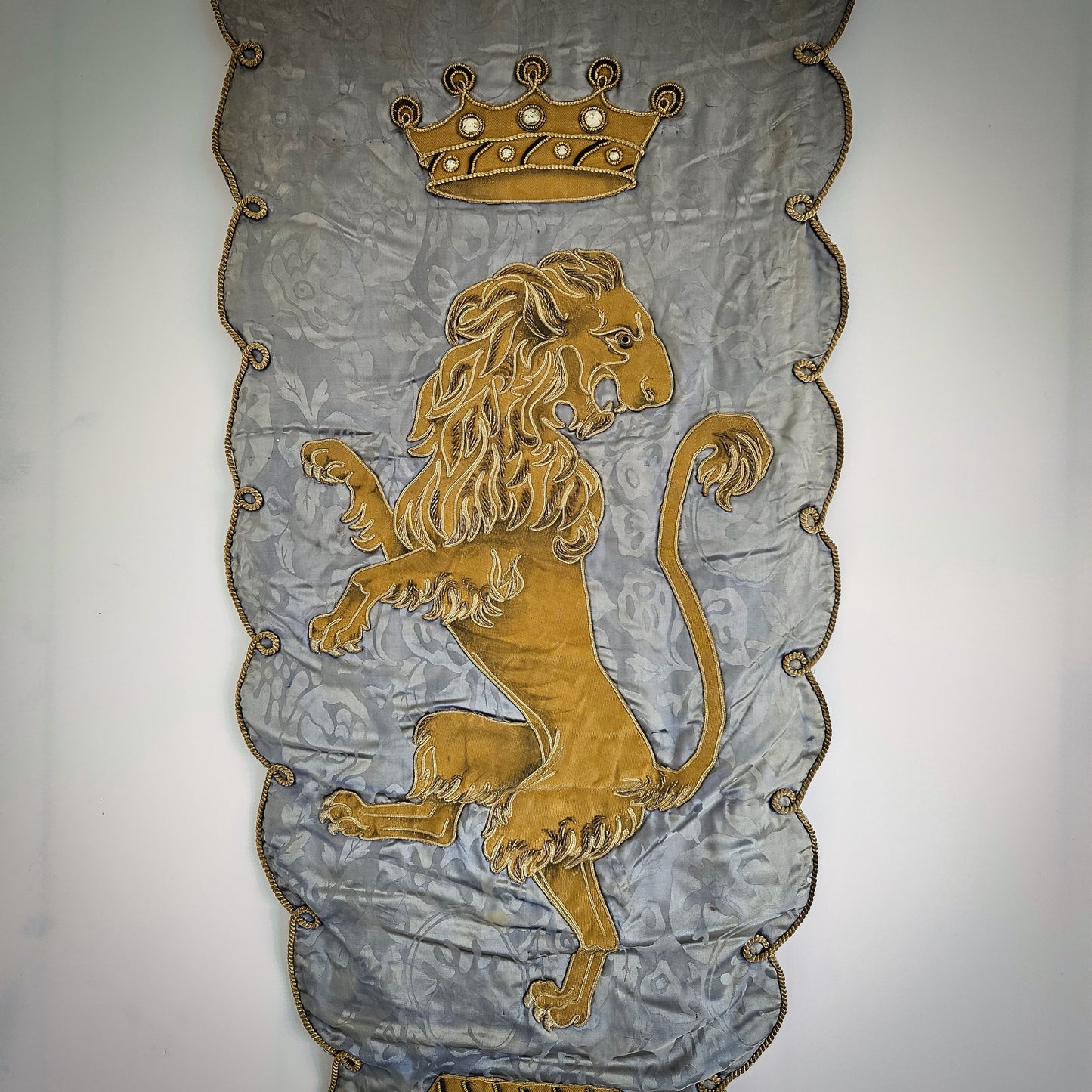 Antique French Embroidered Banner Wall Decor
