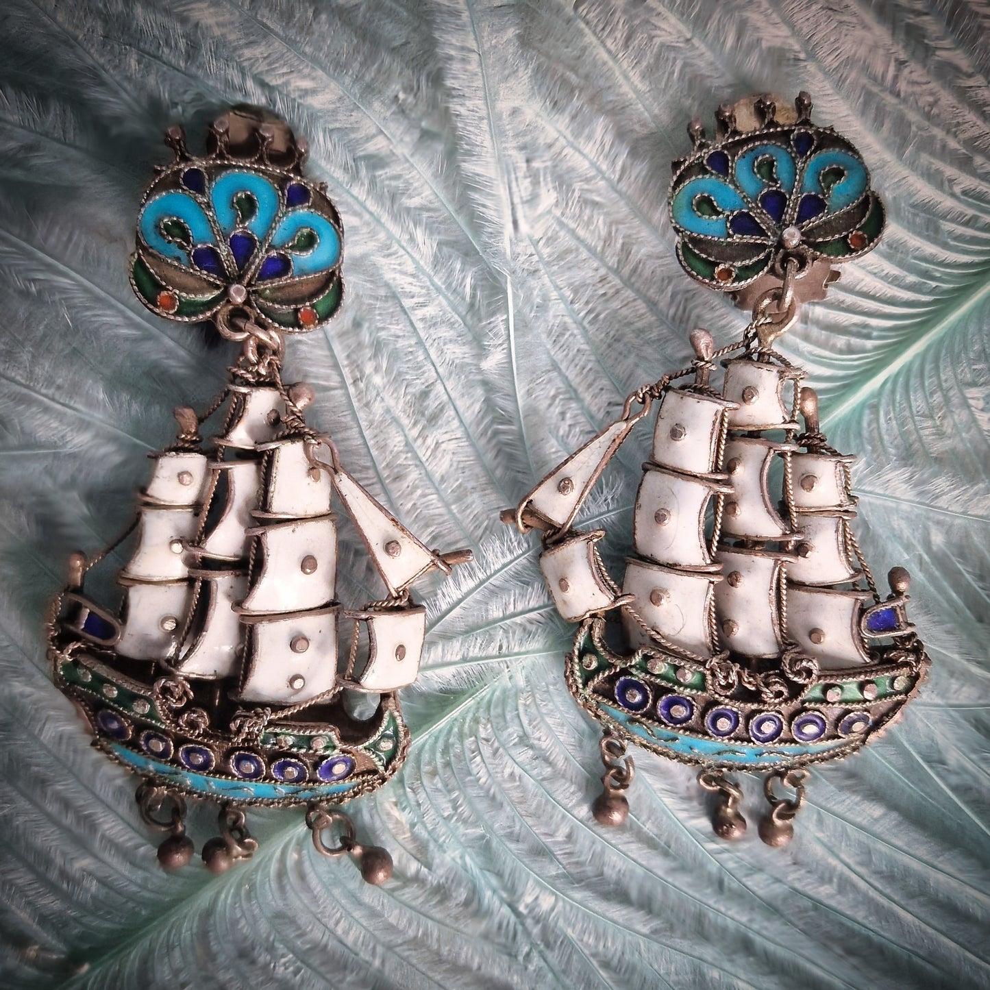 Antique Silver Galleon Ship Earrings