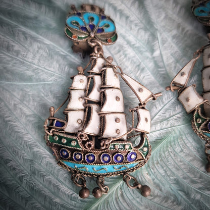 Antique Silver Galleon Ship Earrings