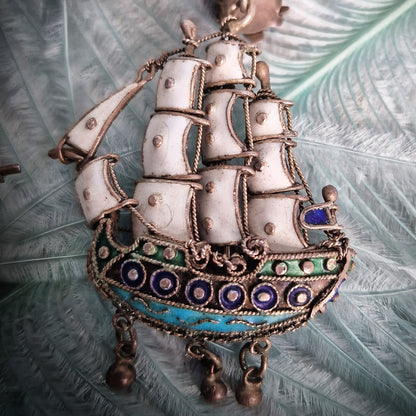 Antique Silver Galleon Ship Earrings