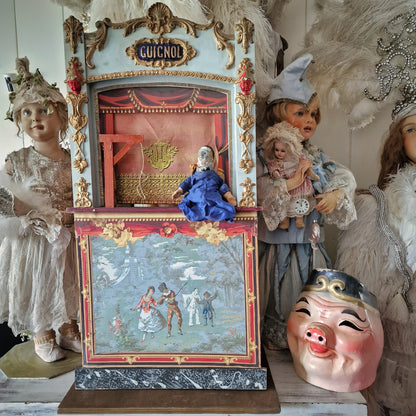 19th. C. Guignol Puppet Theater with wooden stand