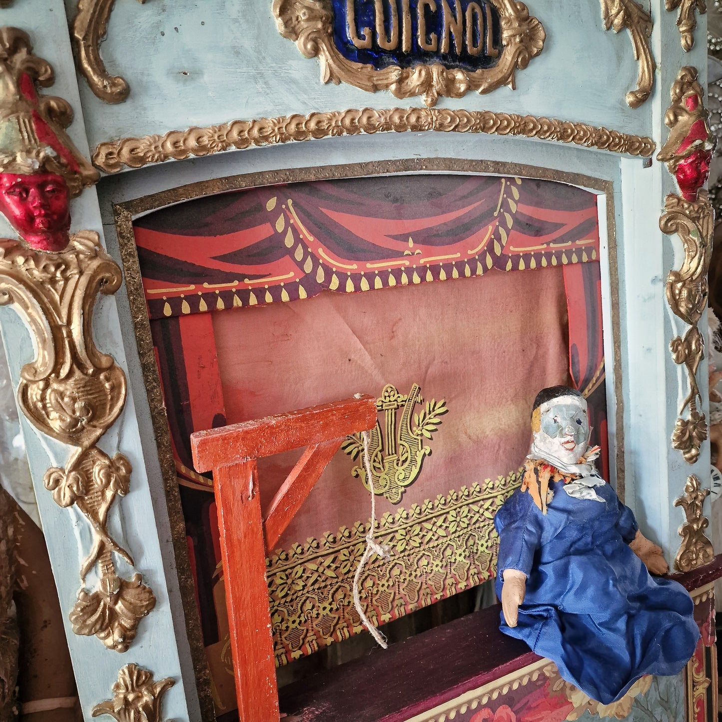 19th. C. Guignol Puppet Theater with wooden stand