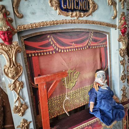 19th. C. Guignol Puppet Theater with wooden stand