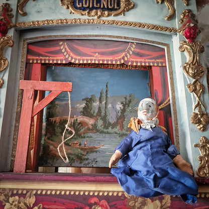 19th. C. Guignol Puppet Theater with wooden stand