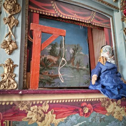 19th. C. Guignol Puppet Theater with wooden stand